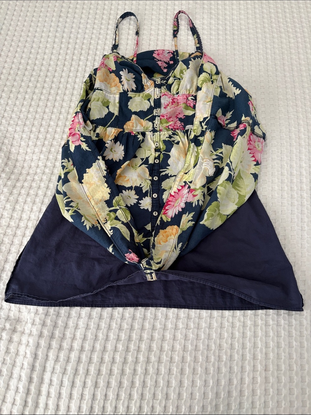 Abercrombie & Fitch Cotton Navy Floral Button-Front Mini Dress SZ S - Picture 5 of 5